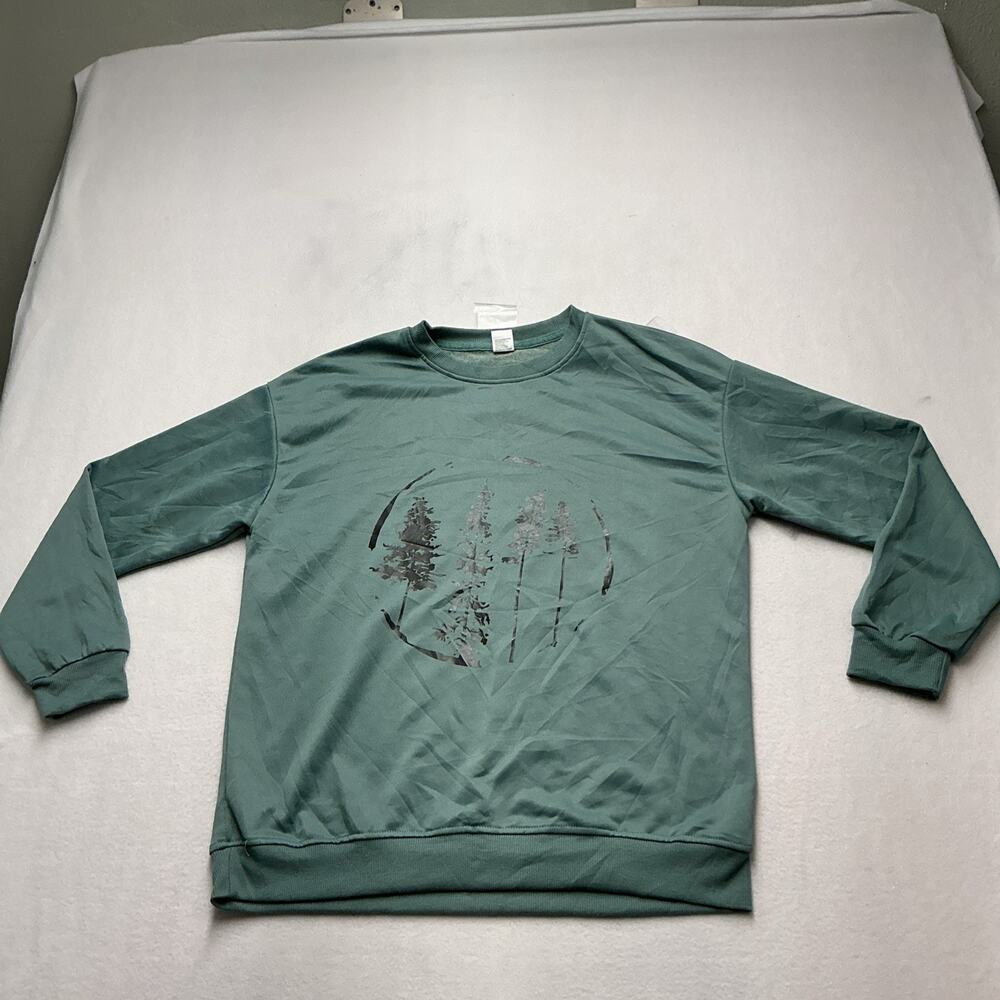 Men's Green Nature Tree Graphic Print Crew Neck Long Sleeve Regular Sz L, 4233